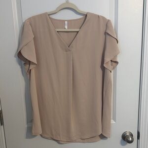 Chic Beige V-Neck Blouse